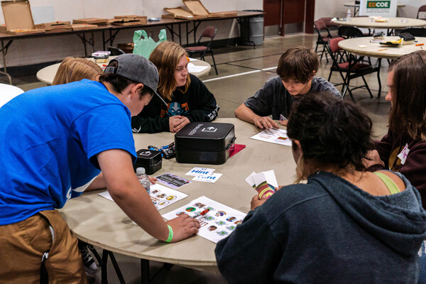 students around table